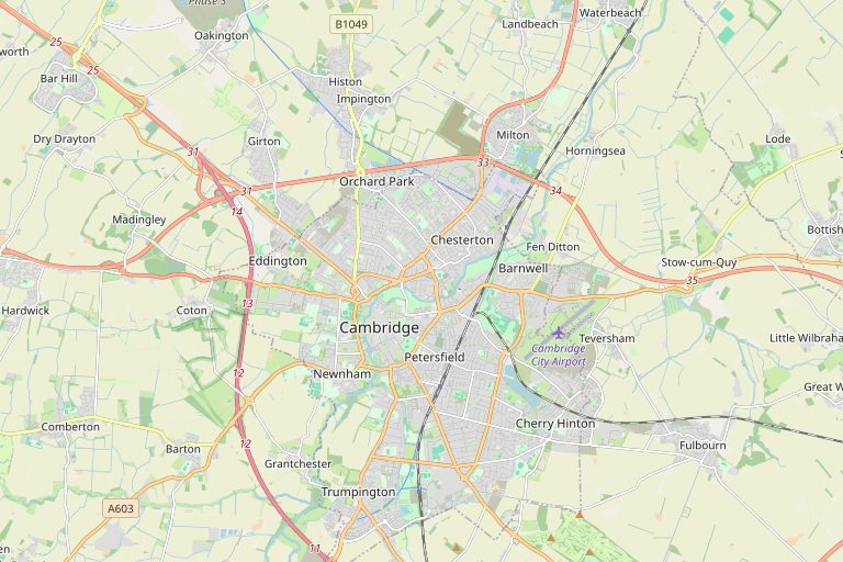 Map of Cambridge and the surrounding area