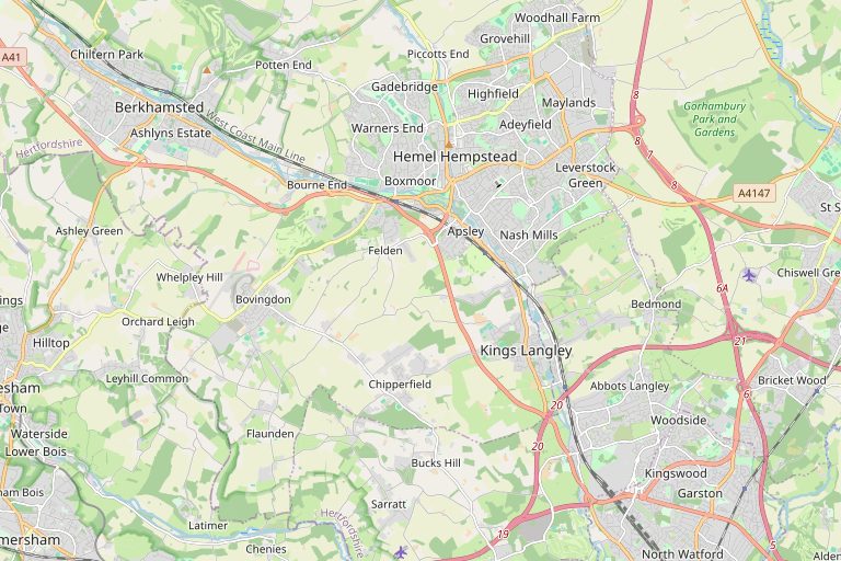 Map of Hemel Hempstead and the surrounding area